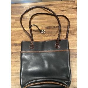 Vintage Brighton leather brown black croc weave shoulder handbag vtg